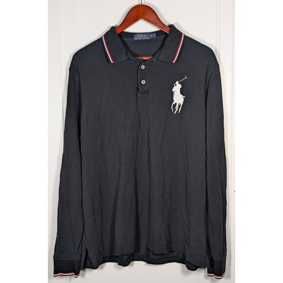 Polo Ralph Lauren Shirt Big Pony Logo Mens XL Black Long Sleeve Classic Preppy - Picture 1 of 4